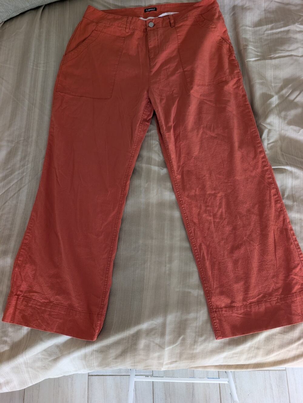 Flamingals Coral Wide-Leg cotton Pant with pockets , Casual, workwear 3X